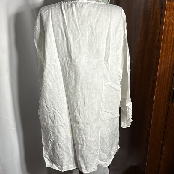 Vintage plus size Ellen Tracy white linen long sleeve top - Picture 3 of 7